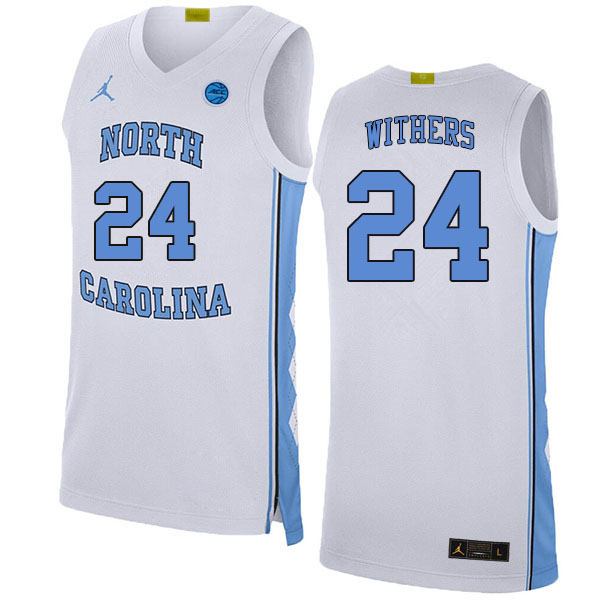 Men #24 Jae'Lyn Withers North Carolina Tar Heels College Basketball Jerseys Stitched Sale-White